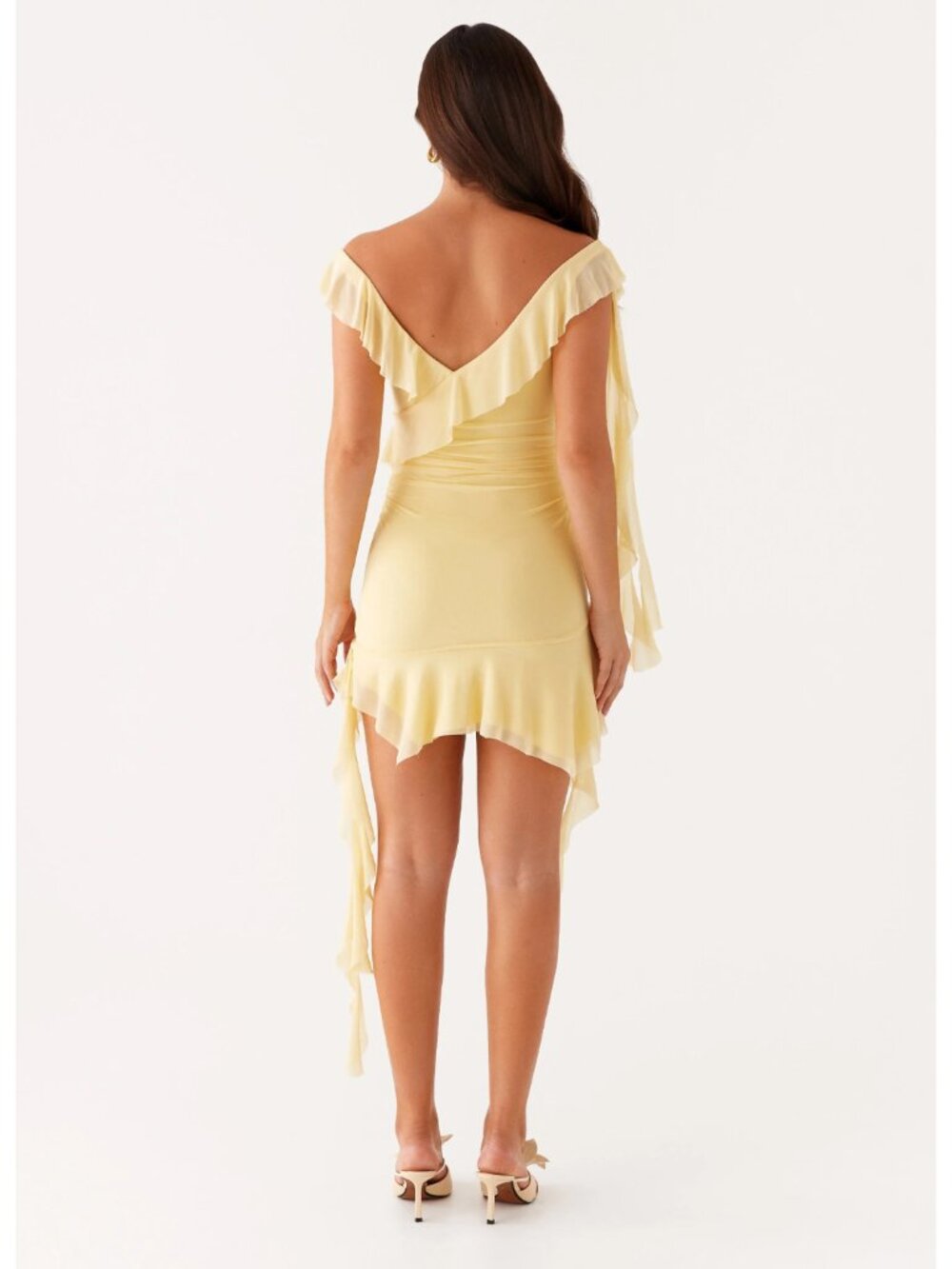 Peppermayo Shona Mini Dress Yellow US 4 Small Ruffle Asymmetric Butter Yellow - Picture 4 of 16